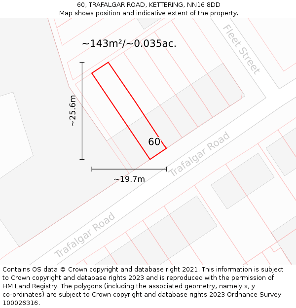 60, TRAFALGAR ROAD, KETTERING, NN16 8DD: Plot and title map
