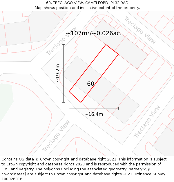 60, TRECLAGO VIEW, CAMELFORD, PL32 9AD: Plot and title map