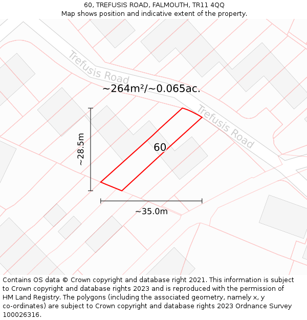 60, TREFUSIS ROAD, FALMOUTH, TR11 4QQ: Plot and title map