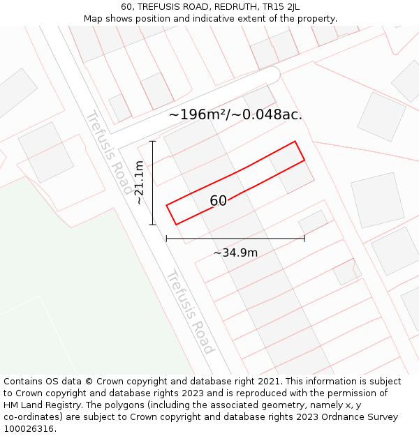 60, TREFUSIS ROAD, REDRUTH, TR15 2JL: Plot and title map