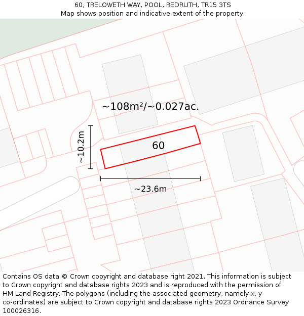 60, TRELOWETH WAY, POOL, REDRUTH, TR15 3TS: Plot and title map
