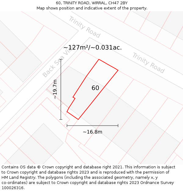 60, TRINITY ROAD, WIRRAL, CH47 2BY: Plot and title map
