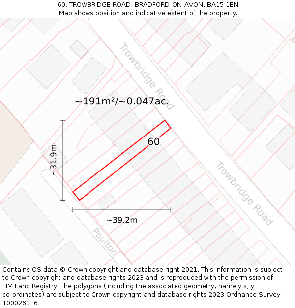 60, TROWBRIDGE ROAD, BRADFORD-ON-AVON, BA15 1EN: Plot and title map