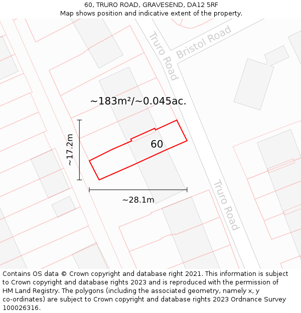 60, TRURO ROAD, GRAVESEND, DA12 5RF: Plot and title map