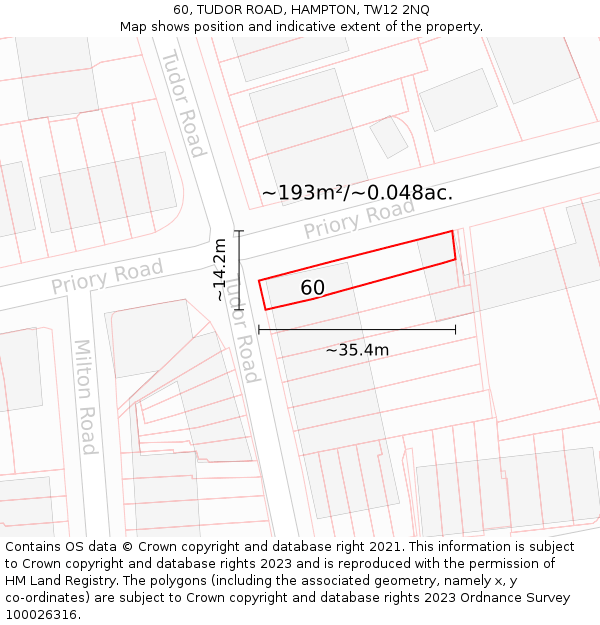 60, TUDOR ROAD, HAMPTON, TW12 2NQ: Plot and title map