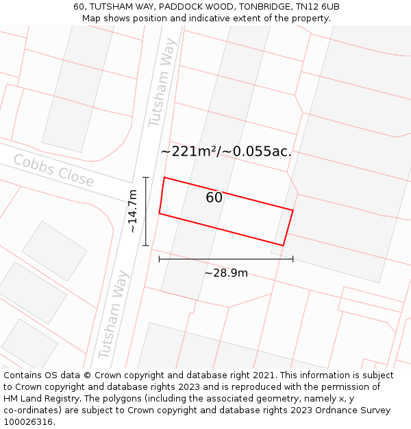 60, TUTSHAM WAY, PADDOCK WOOD, TONBRIDGE, TN12 6UB: Plot and title map