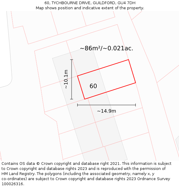60, TYCHBOURNE DRIVE, GUILDFORD, GU4 7DH: Plot and title map