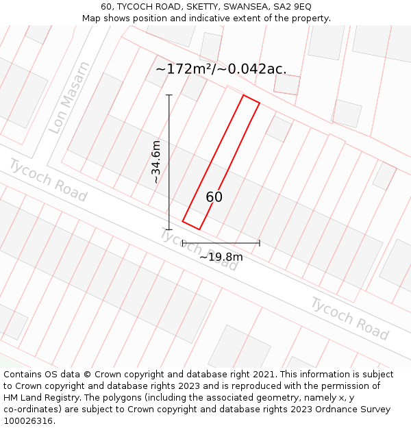 60, TYCOCH ROAD, SKETTY, SWANSEA, SA2 9EQ: Plot and title map