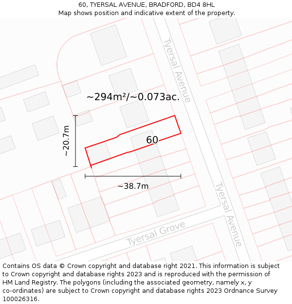60, TYERSAL AVENUE, BRADFORD, BD4 8HL: Plot and title map