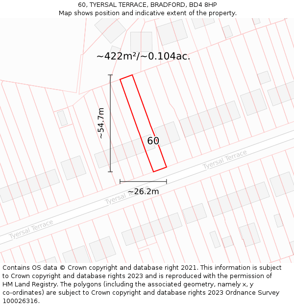 60, TYERSAL TERRACE, BRADFORD, BD4 8HP: Plot and title map