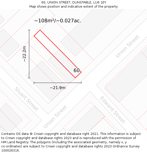 60, UNION STREET, DUNSTABLE, LU6 1EY: Plot and title map