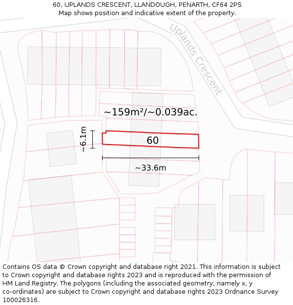 60, UPLANDS CRESCENT, LLANDOUGH, PENARTH, CF64 2PS: Plot and title map