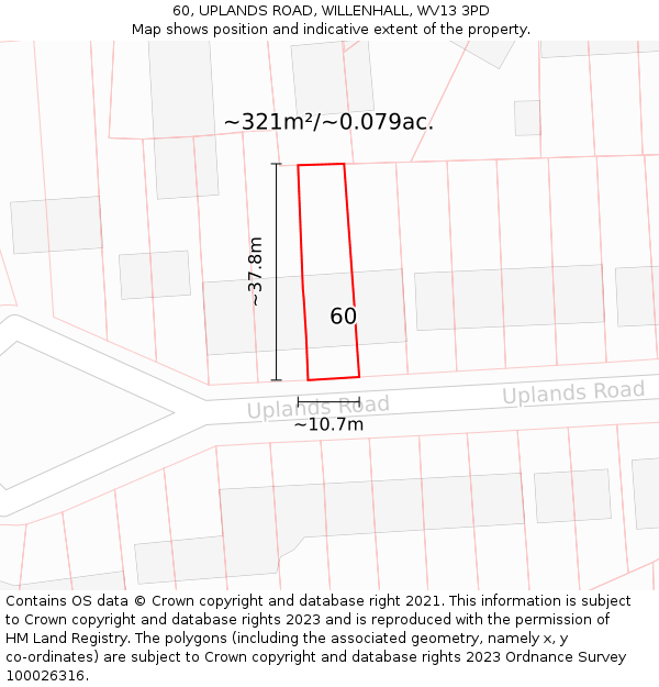 60, UPLANDS ROAD, WILLENHALL, WV13 3PD: Plot and title map