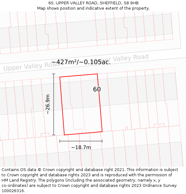 60, UPPER VALLEY ROAD, SHEFFIELD, S8 9HB: Plot and title map