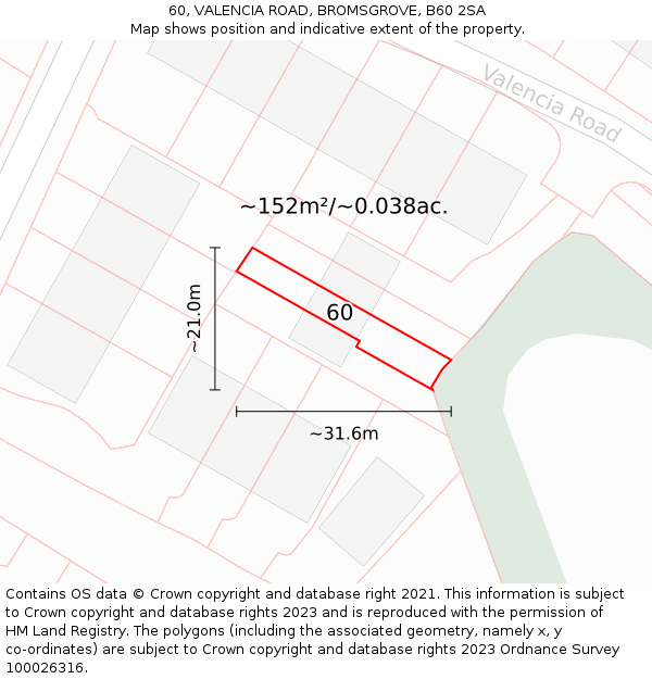 60, VALENCIA ROAD, BROMSGROVE, B60 2SA: Plot and title map