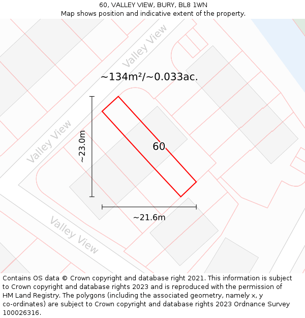 60, VALLEY VIEW, BURY, BL8 1WN: Plot and title map