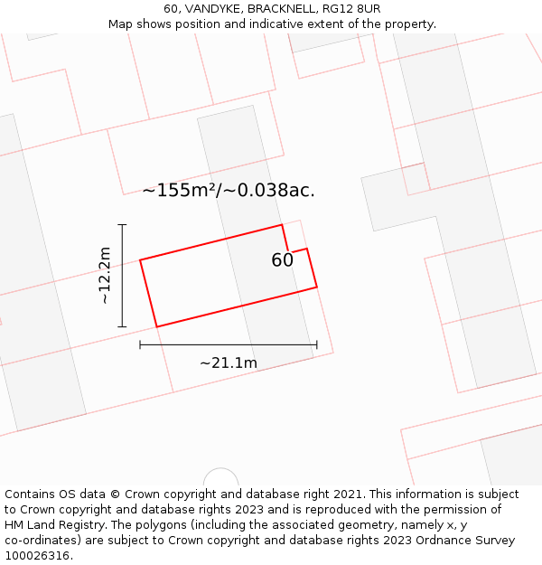 60, VANDYKE, BRACKNELL, RG12 8UR: Plot and title map