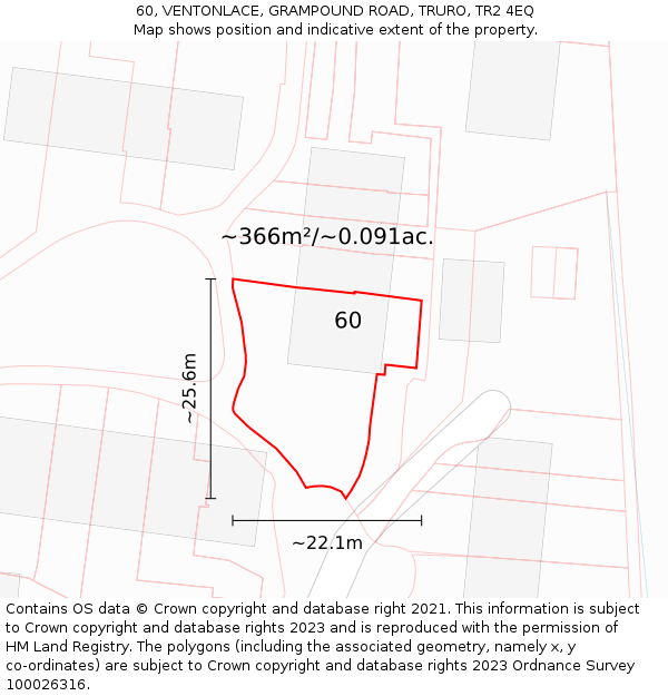 60, VENTONLACE, GRAMPOUND ROAD, TRURO, TR2 4EQ: Plot and title map