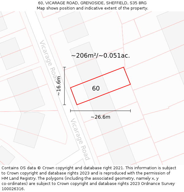 60, VICARAGE ROAD, GRENOSIDE, SHEFFIELD, S35 8RG: Plot and title map