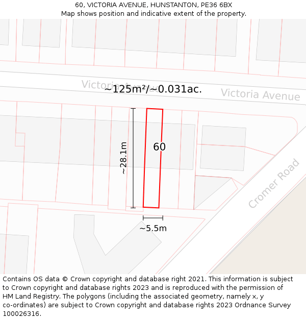 60, VICTORIA AVENUE, HUNSTANTON, PE36 6BX: Plot and title map