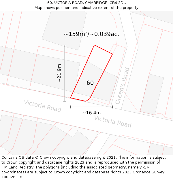 60, VICTORIA ROAD, CAMBRIDGE, CB4 3DU: Plot and title map