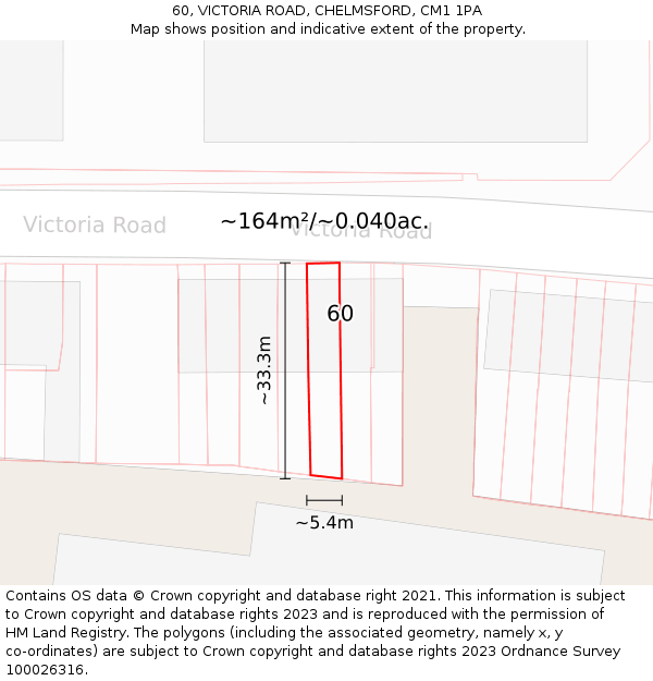 60, VICTORIA ROAD, CHELMSFORD, CM1 1PA: Plot and title map