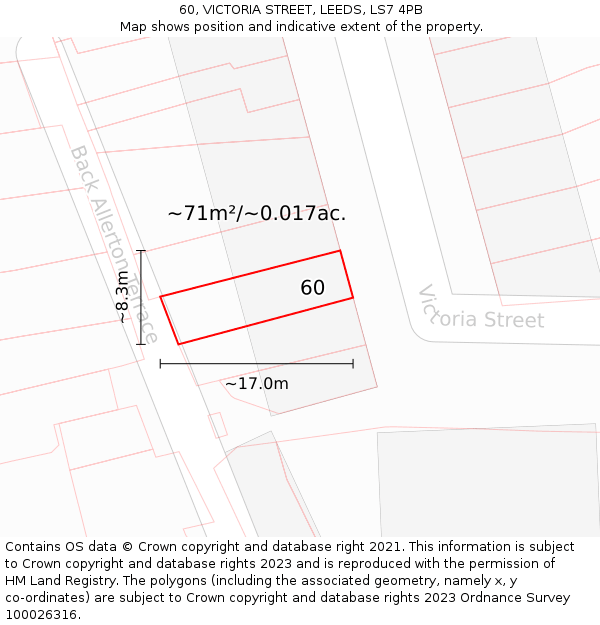 60, VICTORIA STREET, LEEDS, LS7 4PB: Plot and title map