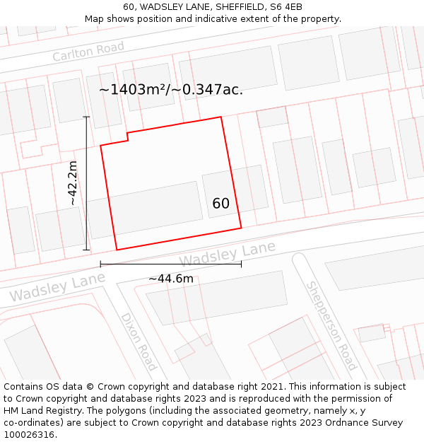 60, WADSLEY LANE, SHEFFIELD, S6 4EB: Plot and title map