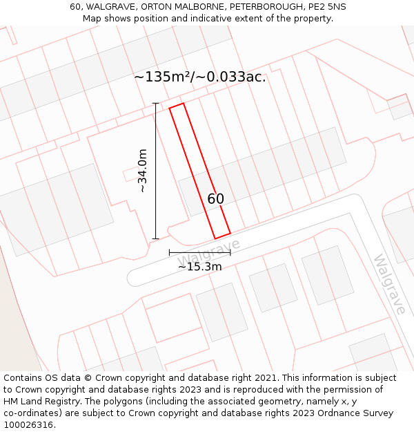 60, WALGRAVE, ORTON MALBORNE, PETERBOROUGH, PE2 5NS: Plot and title map