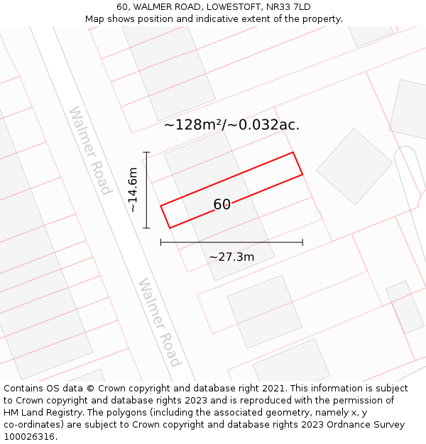 60, WALMER ROAD, LOWESTOFT, NR33 7LD: Plot and title map