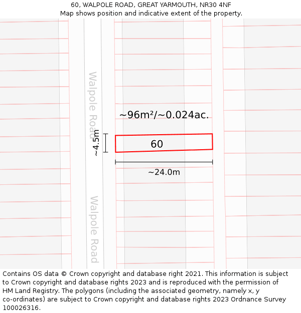 60, WALPOLE ROAD, GREAT YARMOUTH, NR30 4NF: Plot and title map