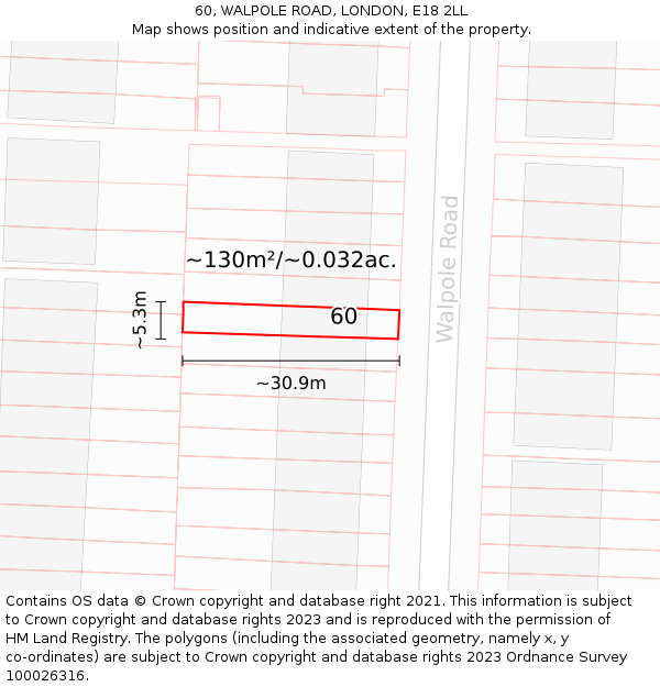 60, WALPOLE ROAD, LONDON, E18 2LL: Plot and title map