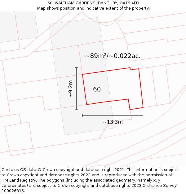 60, WALTHAM GARDENS, BANBURY, OX16 4FD: Plot and title map