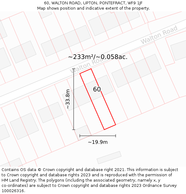 60, WALTON ROAD, UPTON, PONTEFRACT, WF9 1JF: Plot and title map