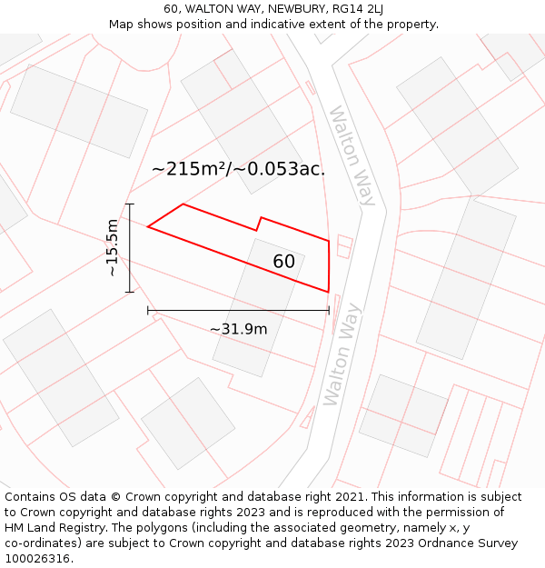 60, WALTON WAY, NEWBURY, RG14 2LJ: Plot and title map