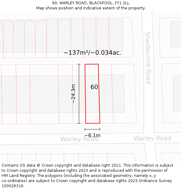 60, WARLEY ROAD, BLACKPOOL, FY1 2LL: Plot and title map