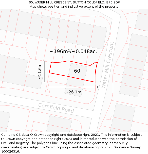 60, WATER MILL CRESCENT, SUTTON COLDFIELD, B76 2QP: Plot and title map