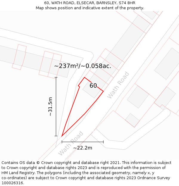 60, WATH ROAD, ELSECAR, BARNSLEY, S74 8HR: Plot and title map