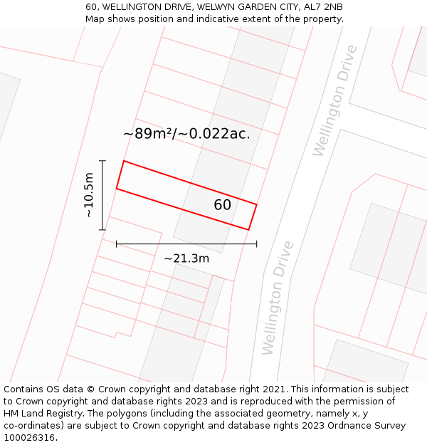 60, WELLINGTON DRIVE, WELWYN GARDEN CITY, AL7 2NB: Plot and title map