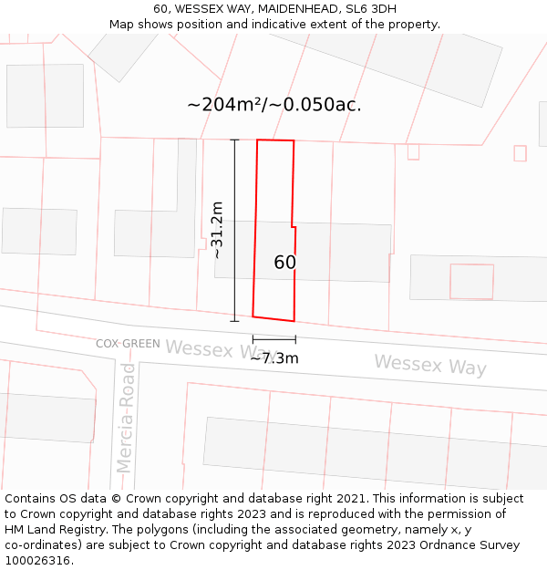 60, WESSEX WAY, MAIDENHEAD, SL6 3DH: Plot and title map