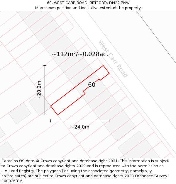 60, WEST CARR ROAD, RETFORD, DN22 7NW: Plot and title map
