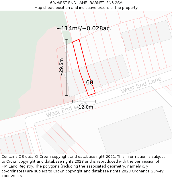 60, WEST END LANE, BARNET, EN5 2SA: Plot and title map
