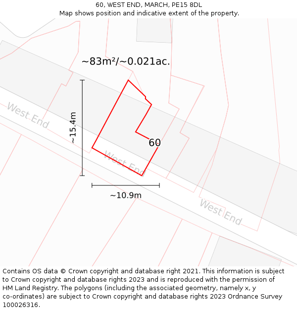 60, WEST END, MARCH, PE15 8DL: Plot and title map