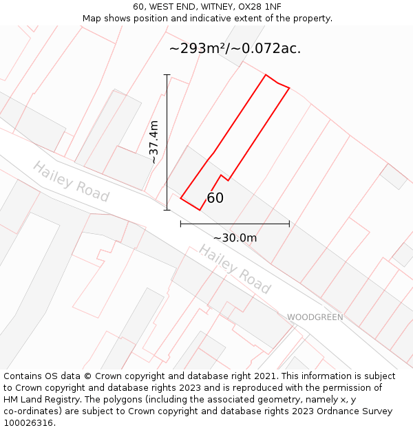 60, WEST END, WITNEY, OX28 1NF: Plot and title map