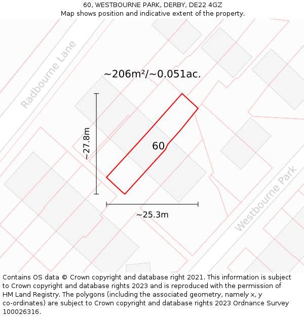 60, WESTBOURNE PARK, DERBY, DE22 4GZ: Plot and title map