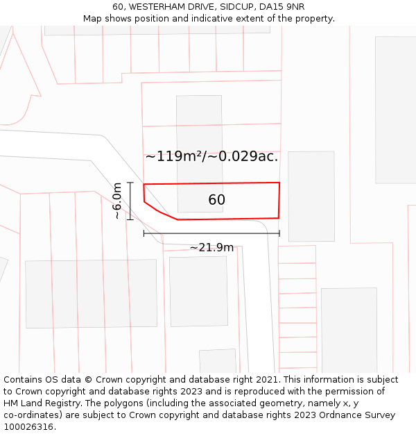 60, WESTERHAM DRIVE, SIDCUP, DA15 9NR: Plot and title map