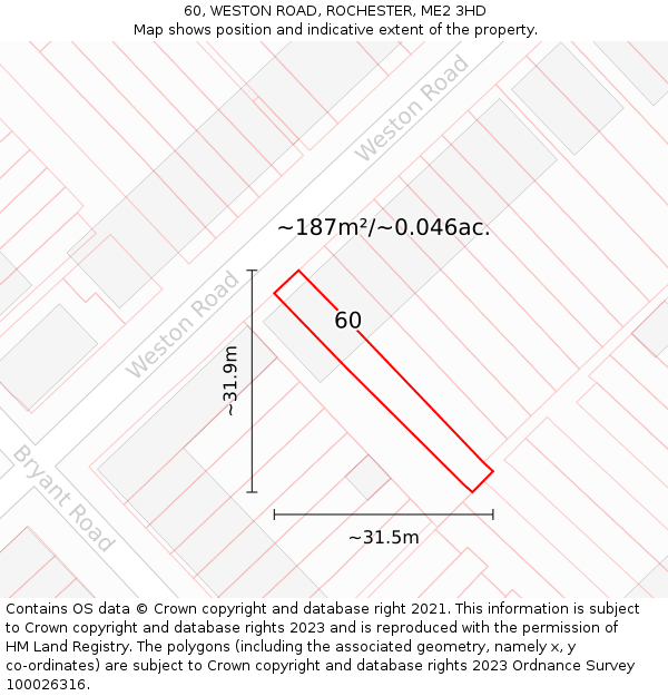 60, WESTON ROAD, ROCHESTER, ME2 3HD: Plot and title map