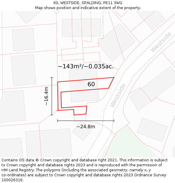 60, WESTSIDE, SPALDING, PE11 3WG: Plot and title map