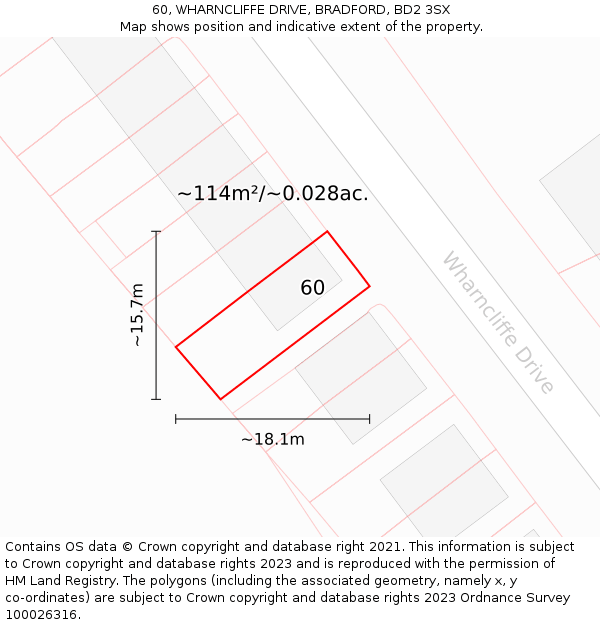 60, WHARNCLIFFE DRIVE, BRADFORD, BD2 3SX: Plot and title map
