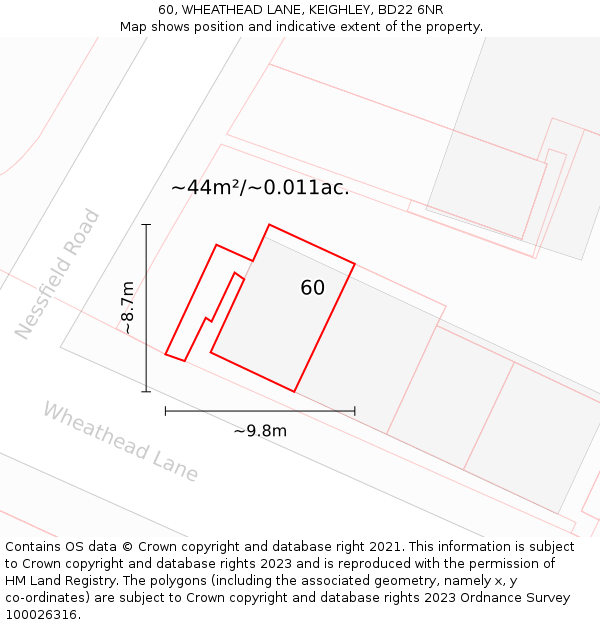 60, WHEATHEAD LANE, KEIGHLEY, BD22 6NR: Plot and title map